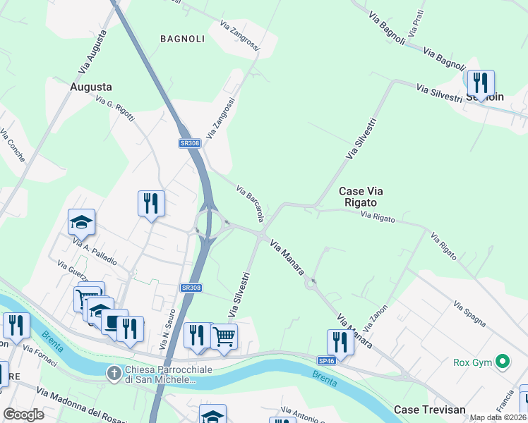 map of restaurants, bars, coffee shops, grocery stores, and more near 19 Via Silvestri in Cadoneghe