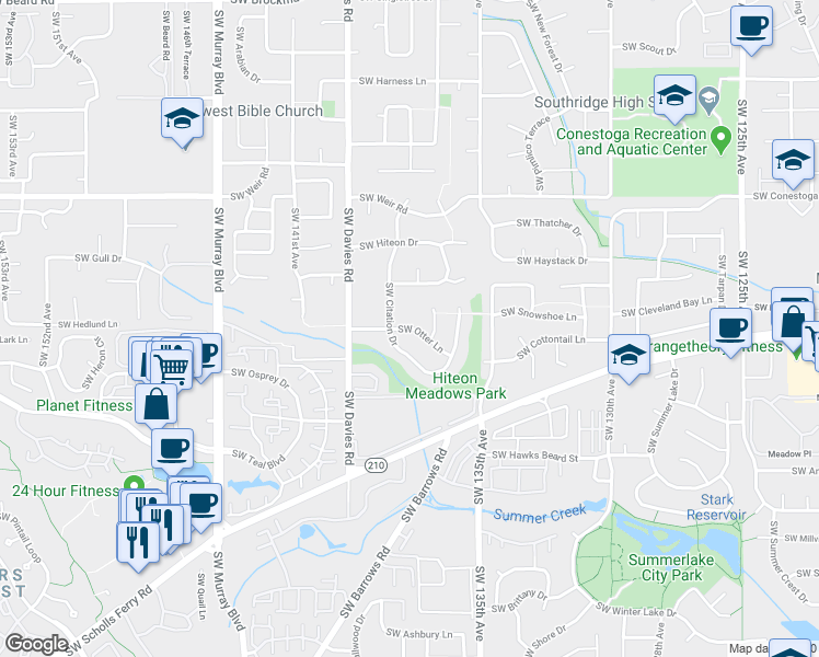 map of restaurants, bars, coffee shops, grocery stores, and more near 13770 SW Otter Ln in Beaverton