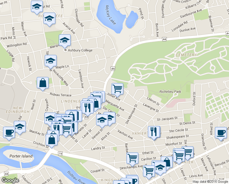 map of restaurants, bars, coffee shops, grocery stores, and more near in Ottawa