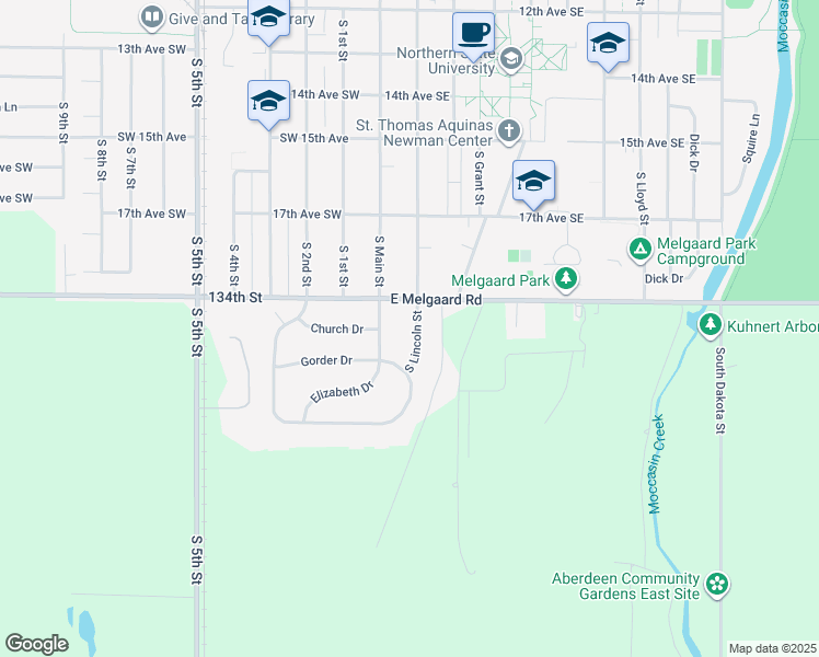 map of restaurants, bars, coffee shops, grocery stores, and more near 1808 South Lincoln Street in Aberdeen