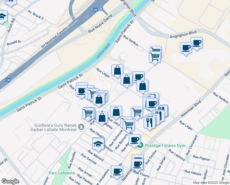 map of restaurants, bars, coffee shops, grocery stores, and more near 7491 Rue Cordner in Montréal