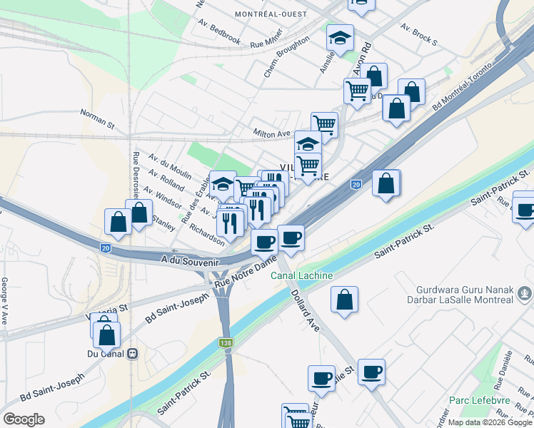 map of restaurants, bars, coffee shops, grocery stores, and more near 275 Rue Saint-Jacques in Montréal