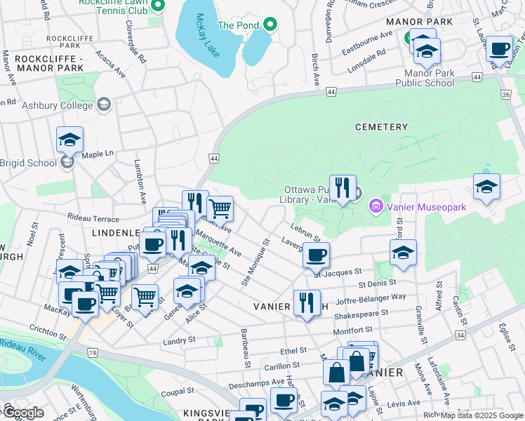 map of restaurants, bars, coffee shops, grocery stores, and more near 267 Michel Circle in Ottawa