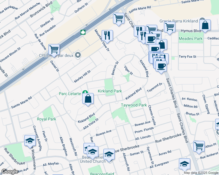 map of restaurants, bars, coffee shops, grocery stores, and more near 260 Rue Beacon in Kirkland