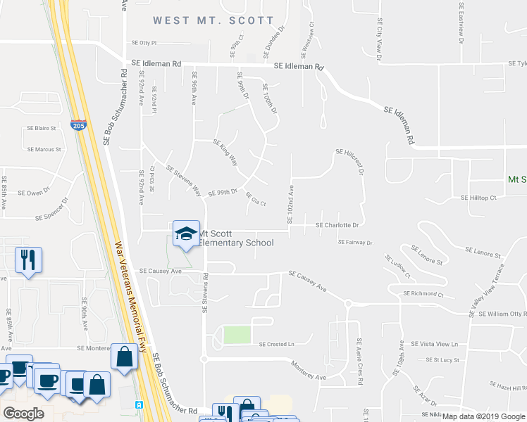 map of restaurants, bars, coffee shops, grocery stores, and more near 9986 Southeast Gia Court in Happy Valley