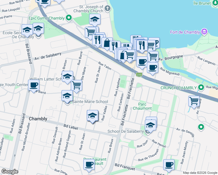 map of restaurants, bars, coffee shops, grocery stores, and more near 83 Rue 2 de Cherbourg in Chambly