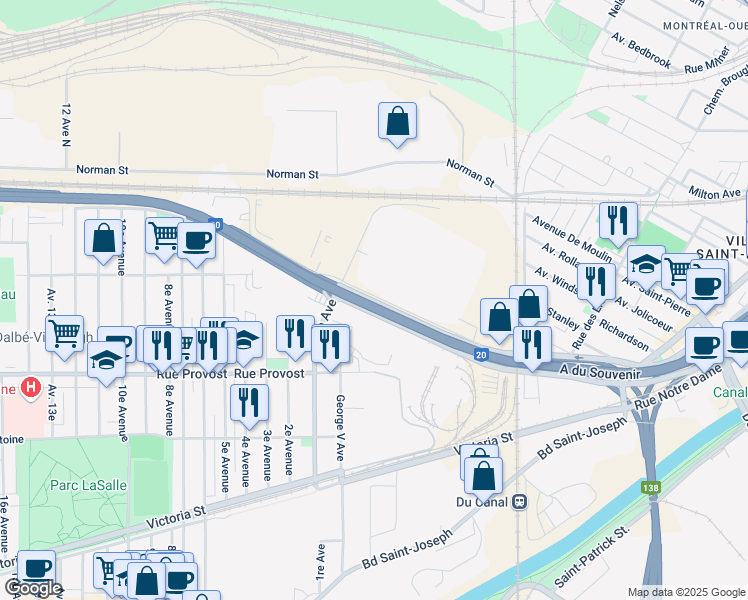 map of restaurants, bars, coffee shops, grocery stores, and more near 500 1st Avenue in Montreal