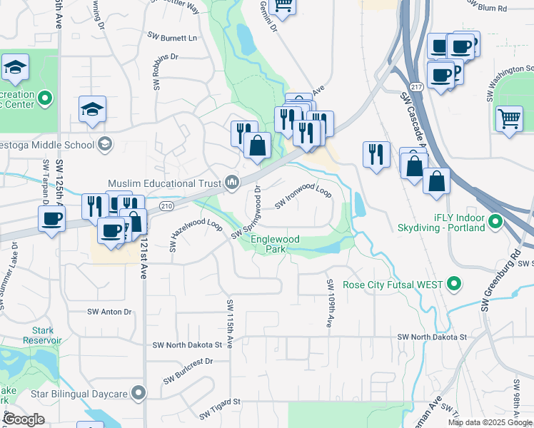 map of restaurants, bars, coffee shops, grocery stores, and more near 11305 Southwest Ironwood Loop in Tigard