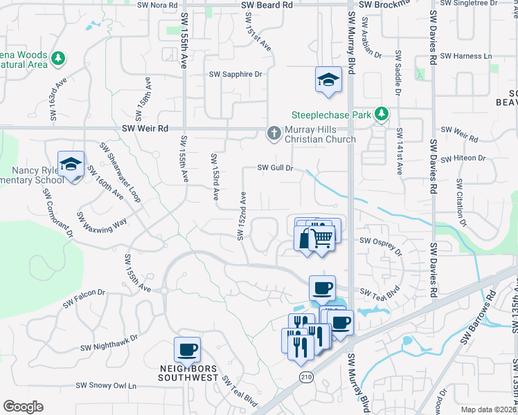 map of restaurants, bars, coffee shops, grocery stores, and more near 10777 Southwest Heron Circle in Beaverton