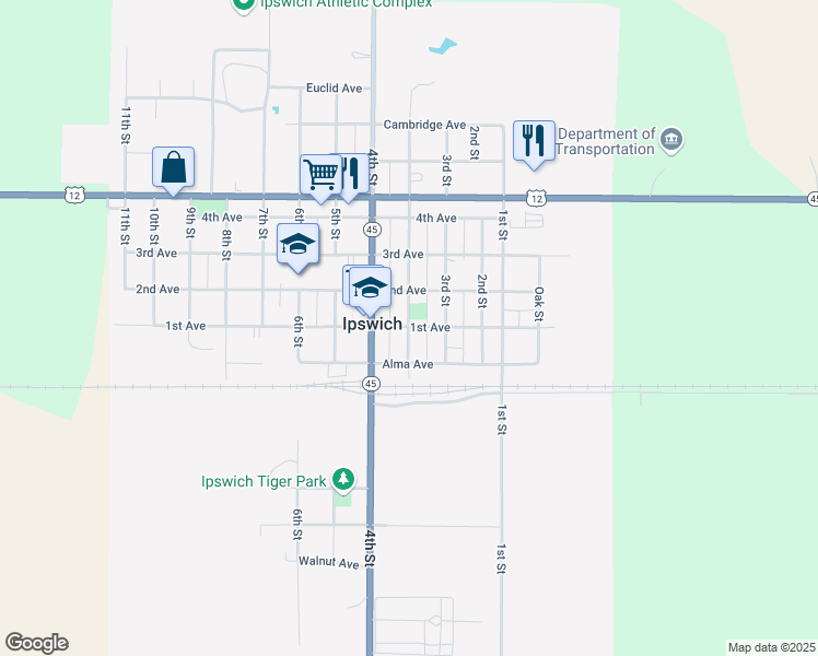 map of restaurants, bars, coffee shops, grocery stores, and more near 336 1st Avenue in Ipswich