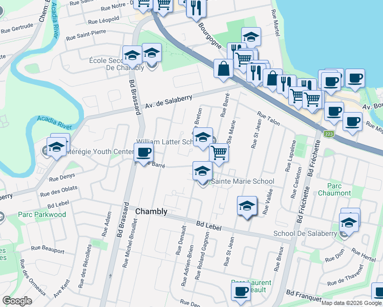 map of restaurants, bars, coffee shops, grocery stores, and more near 959 rue Pierre-Gauthier in Chambly
