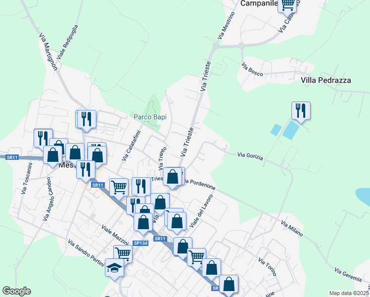 map of restaurants, bars, coffee shops, grocery stores, and more near 41 Via Trieste in Mestrino