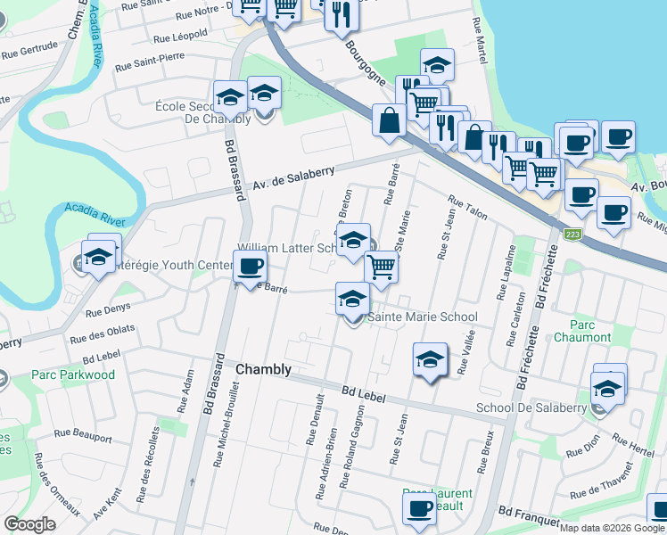map of restaurants, bars, coffee shops, grocery stores, and more near 959 rue Pierre-Gauthier in Chambly