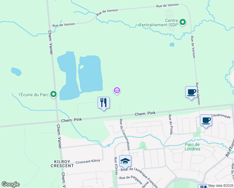 map of restaurants, bars, coffee shops, grocery stores, and more near 1740 Chemin Pink in Gatineau
