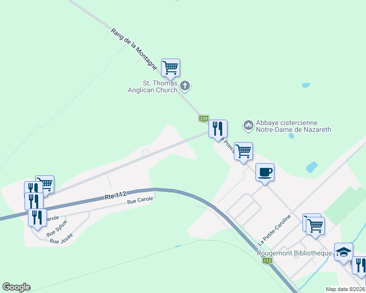 map of restaurants, bars, coffee shops, grocery stores, and more near 34 Chemin de Marieville in Rougemont