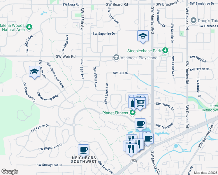 map of restaurants, bars, coffee shops, grocery stores, and more near 10777 Southwest Heron Circle in Beaverton