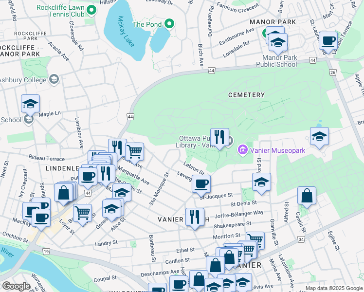 map of restaurants, bars, coffee shops, grocery stores, and more near 283 Michel Circle in Ottawa