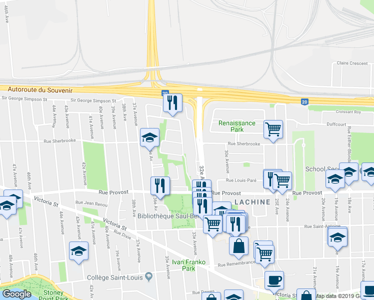 map of restaurants, bars, coffee shops, grocery stores, and more near 3222 Rue Anatole-Carignan in Montréal