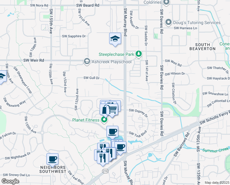 map of restaurants, bars, coffee shops, grocery stores, and more near 14615 Southwest Osprey Drive in Beaverton