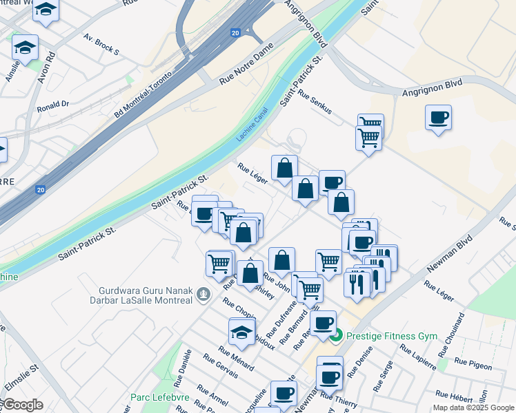map of restaurants, bars, coffee shops, grocery stores, and more near 7373-7637 Cordner St in Montreal