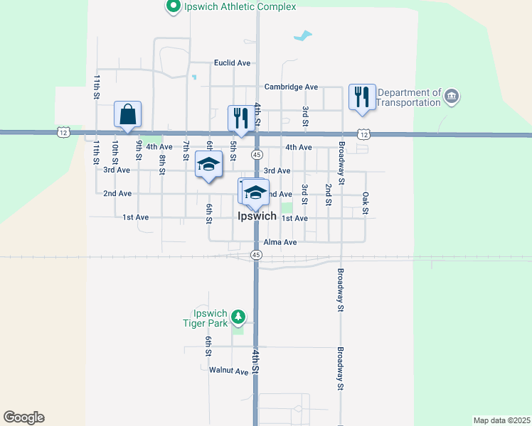 map of restaurants, bars, coffee shops, grocery stores, and more near 336 1st Avenue in Ipswich