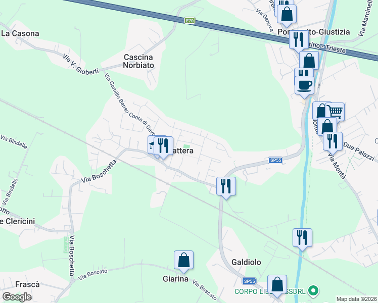 map of restaurants, bars, coffee shops, grocery stores, and more near 23 Via Toti Enrico in Villaguattera
