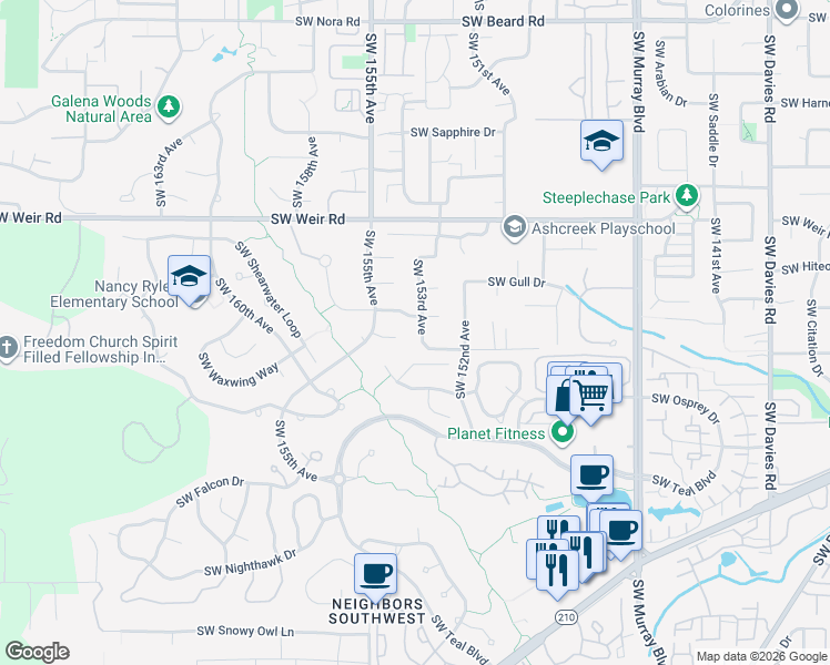 map of restaurants, bars, coffee shops, grocery stores, and more near 15325 Southwest Lark Lane in Beaverton