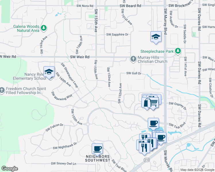 map of restaurants, bars, coffee shops, grocery stores, and more near 15325 Southwest Lark Lane in Beaverton