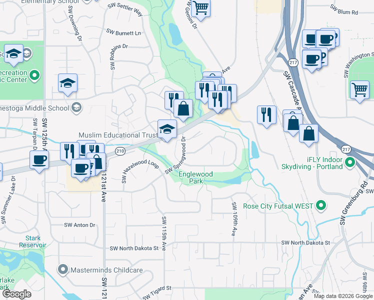 map of restaurants, bars, coffee shops, grocery stores, and more near 11305 Southwest Ironwood Loop in Tigard