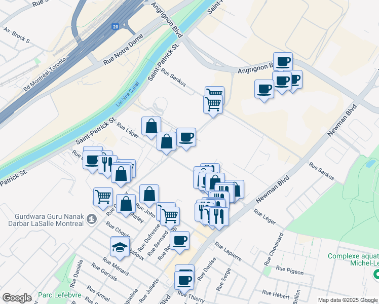 map of restaurants, bars, coffee shops, grocery stores, and more near 7320 Rue Cordner in Montréal
