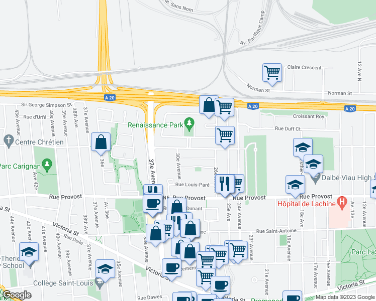 map of restaurants, bars, coffee shops, grocery stores, and more near 2895 Rue Sherbrooke in Montréal