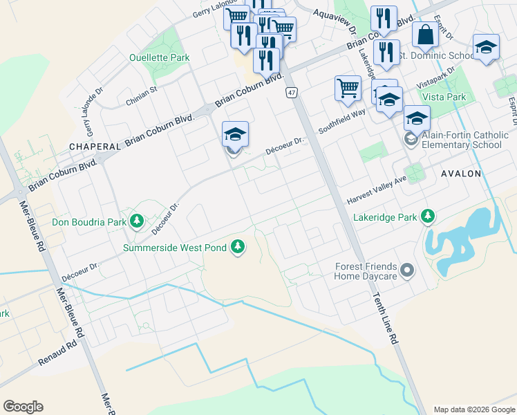 map of restaurants, bars, coffee shops, grocery stores, and more near 368 Hepatica Way in Ottawa