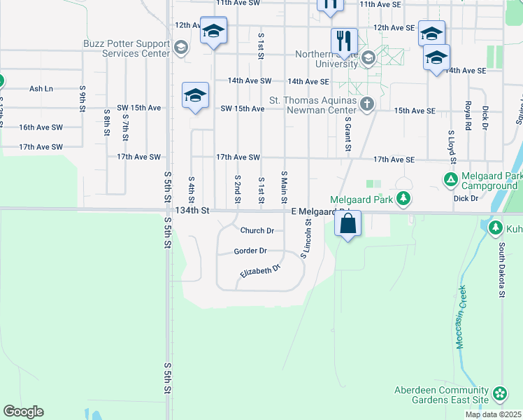 map of restaurants, bars, coffee shops, grocery stores, and more near 1766 S 1st St in Aberdeen
