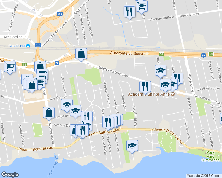 map of restaurants, bars, coffee shops, grocery stores, and more near 300 Avenue George-V in Montréal