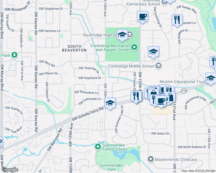 map of restaurants, bars, coffee shops, grocery stores, and more near 10305 Southwest Clydesdale Terrace in Beaverton