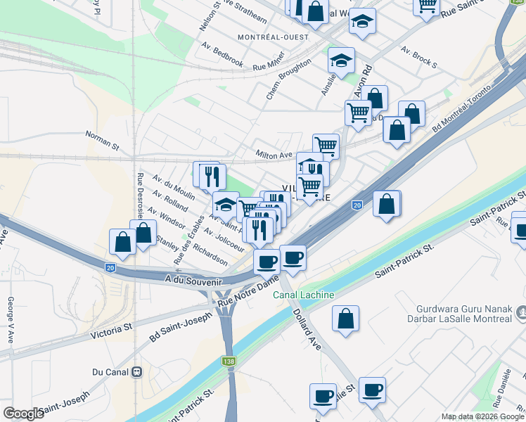 map of restaurants, bars, coffee shops, grocery stores, and more near 62 Avenue du Chalet in Montréal