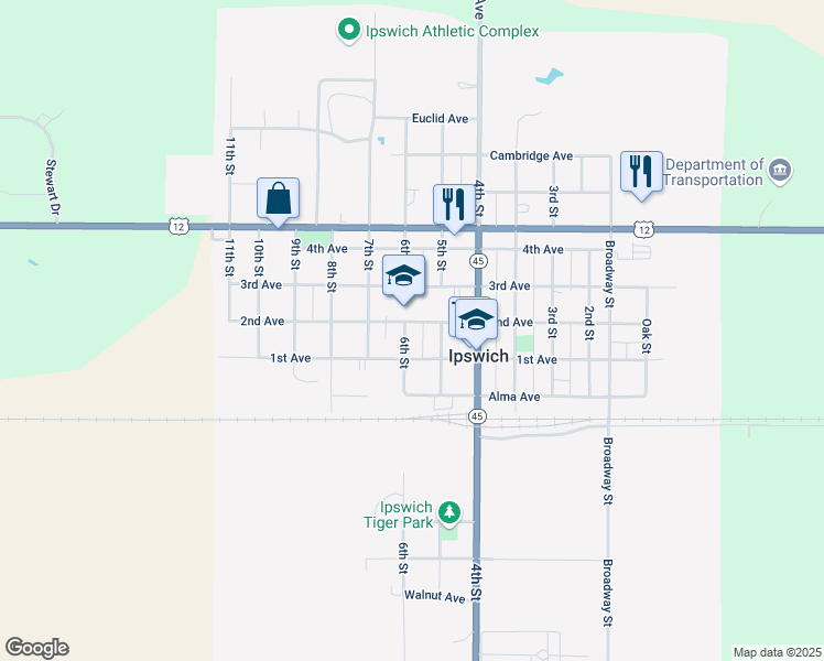 map of restaurants, bars, coffee shops, grocery stores, and more near 501-599 2nd Avenue in Ipswich