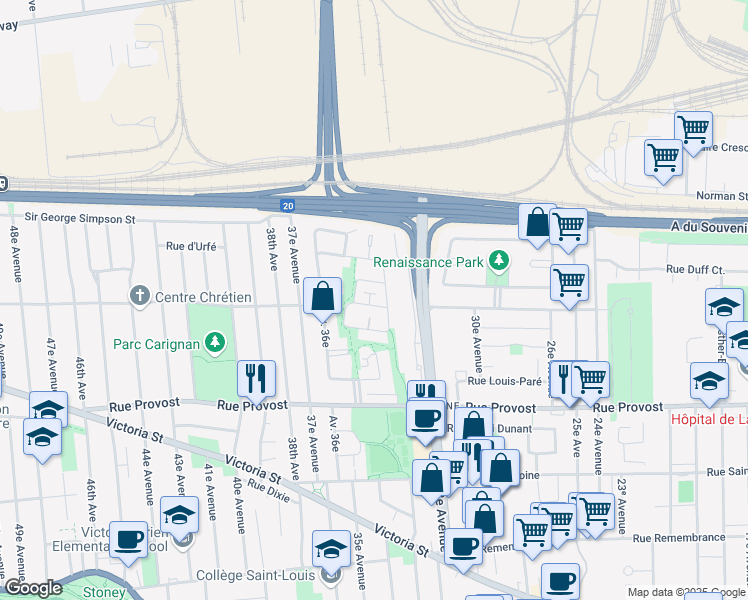 map of restaurants, bars, coffee shops, grocery stores, and more near 3358 Rue Dalbé Viau in Montréal