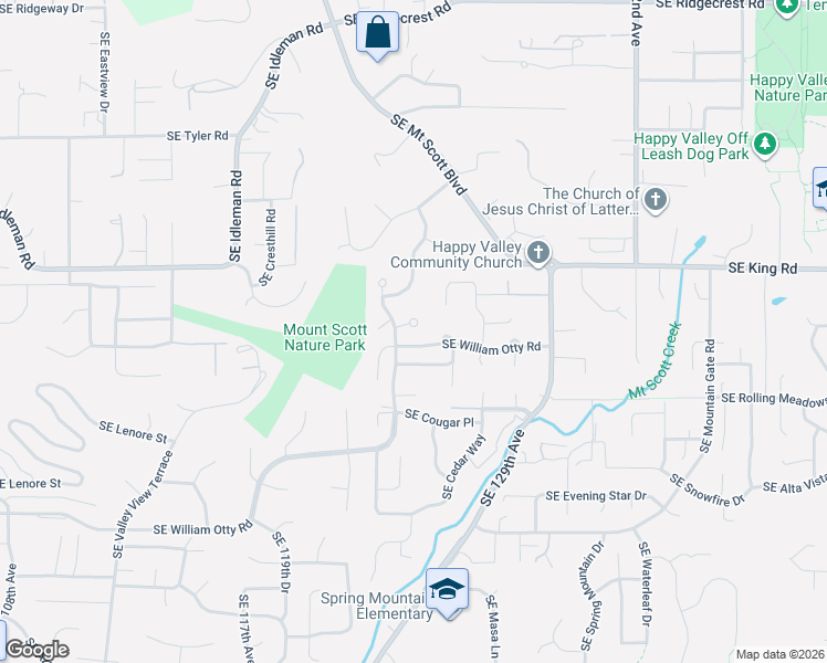 map of restaurants, bars, coffee shops, grocery stores, and more near 12388 Southeast Spencer Court in Happy Valley