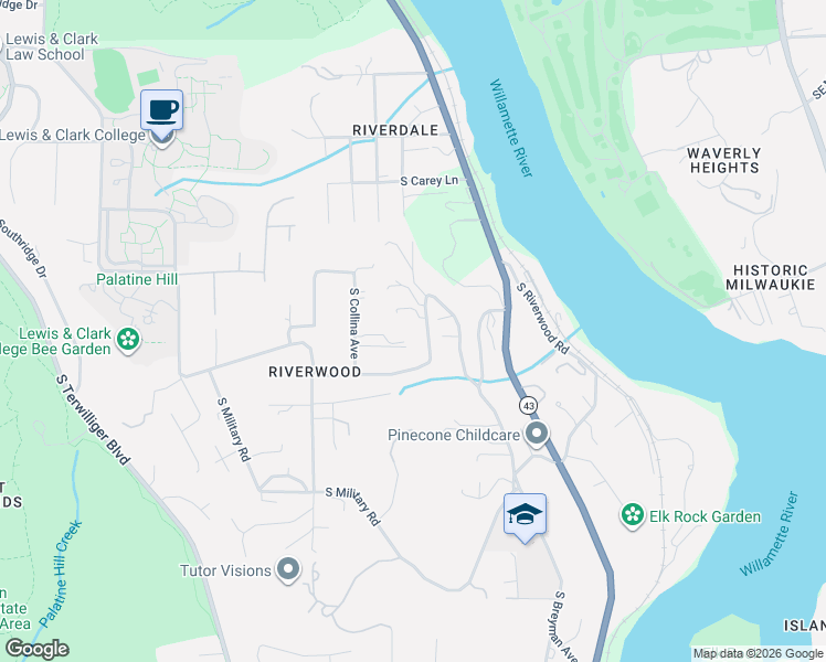 map of restaurants, bars, coffee shops, grocery stores, and more near 01865 Southwest Palatine Hill Road in Portland