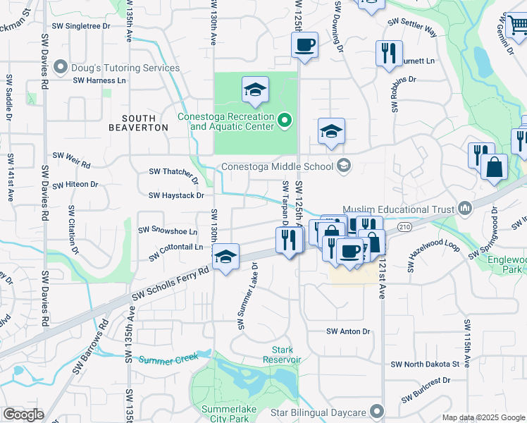map of restaurants, bars, coffee shops, grocery stores, and more near 12745 Southwest Galloway Court in Beaverton