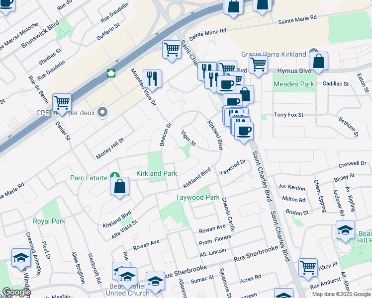 map of restaurants, bars, coffee shops, grocery stores, and more near 36 Beacon Circle in Kirkland