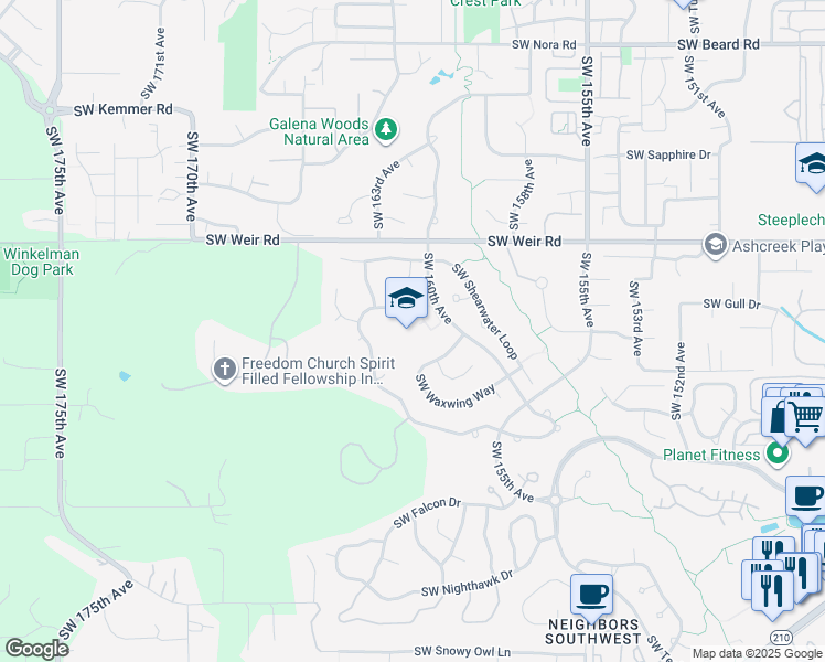 map of restaurants, bars, coffee shops, grocery stores, and more near 10250 Southwest Cormorant Drive in Beaverton