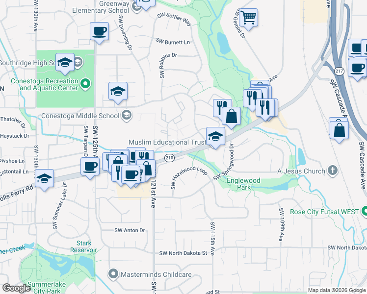 map of restaurants, bars, coffee shops, grocery stores, and more near 11774 Southwest Boones Bend Drive in Beaverton