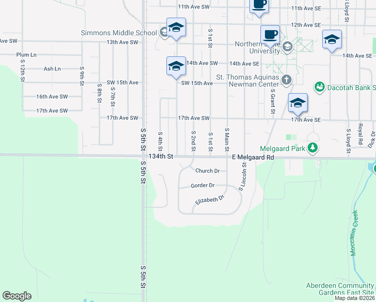 map of restaurants, bars, coffee shops, grocery stores, and more near 1732 S 2nd St in Aberdeen