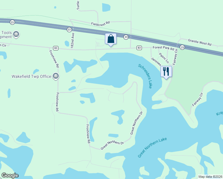 map of restaurants, bars, coffee shops, grocery stores, and more near 22292 Great Northern Drive in Cold Spring