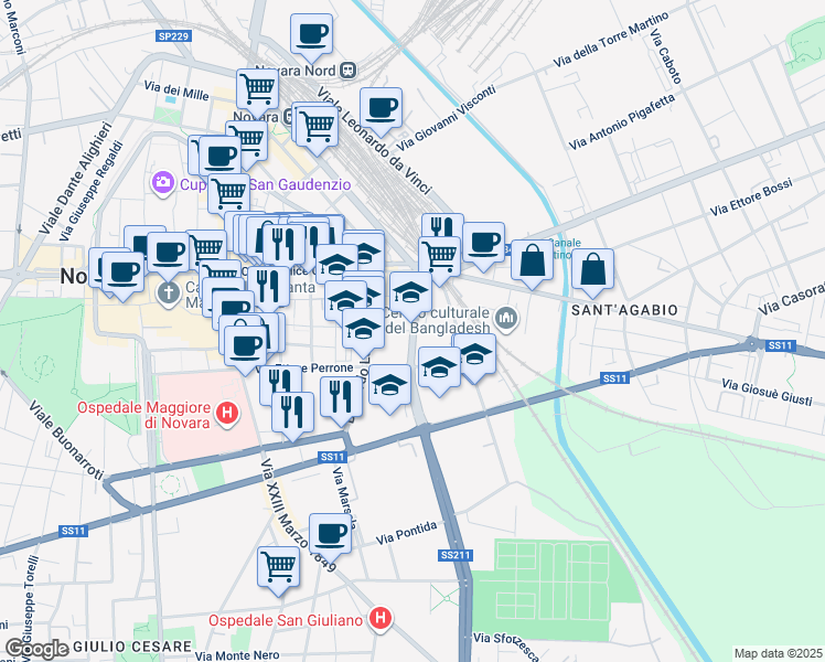 map of restaurants, bars, coffee shops, grocery stores, and more near 1 Via Bernardino Lanino in Novara