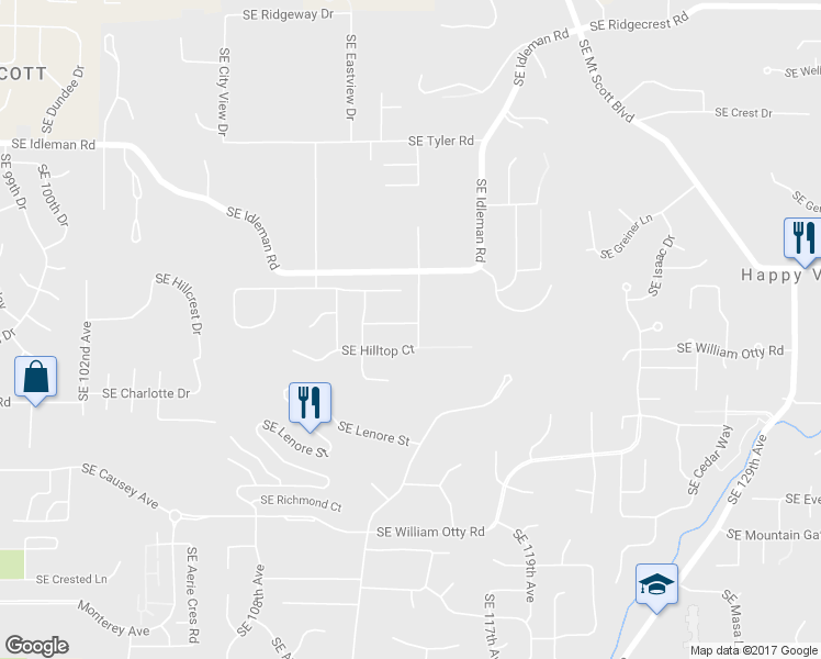 map of restaurants, bars, coffee shops, grocery stores, and more near 11412 Southeast Quail Run Drive in Happy Valley