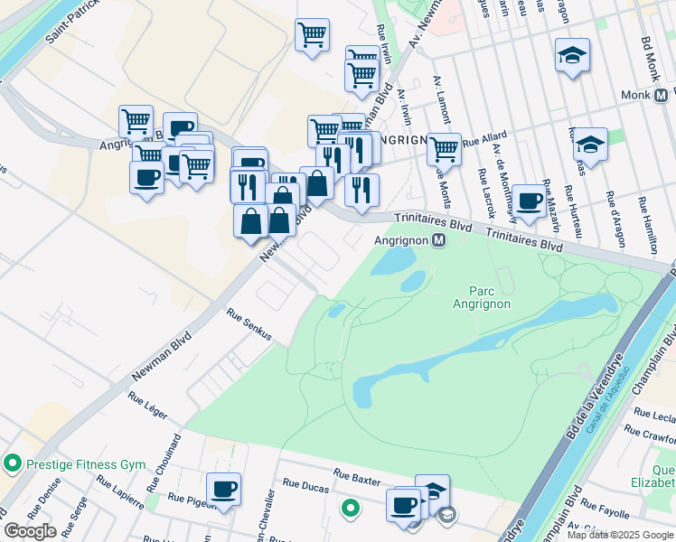map of restaurants, bars, coffee shops, grocery stores, and more near 6752 Rue Marie Guyart in Montréal