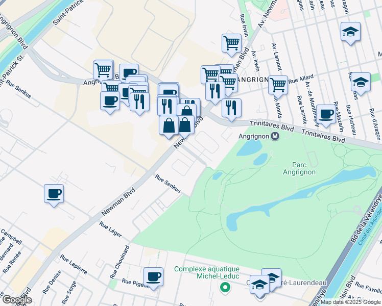 map of restaurants, bars, coffee shops, grocery stores, and more near Boulevard Guy Bouchard in Montreal